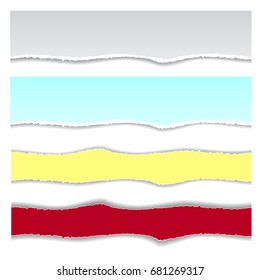 Torn paper in different colors and shapes. Vector illustration