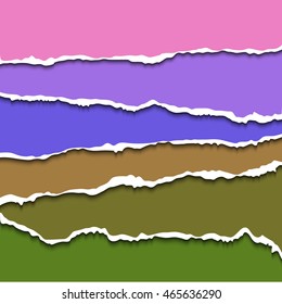 Torn paper dividers for web sites, realistic vector illustration. Colorful tear vector paper with ripped edges for paper divider