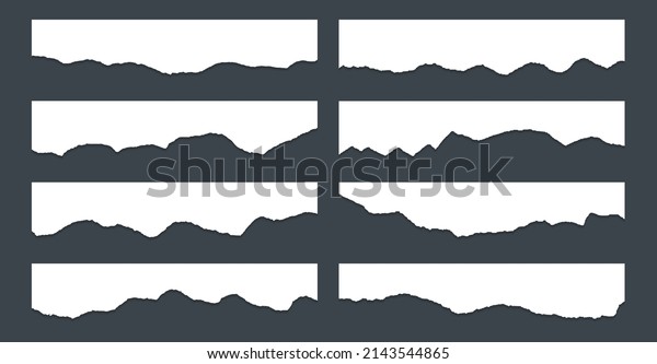 Torn paper\
edge borders vector collection. White shred fragments set.\
Cardboard or paper torn edge stripes with shadows. Rrough teared\
sheet strip elements. Blank divider\
fragments.