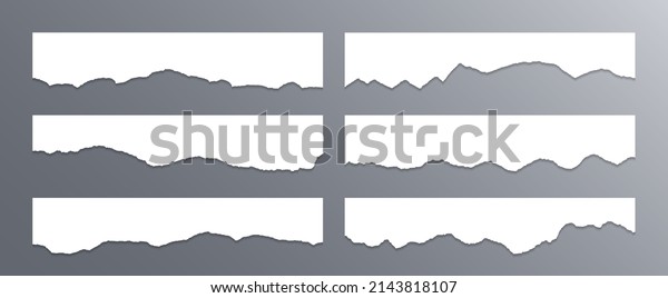 Torn paper\
edge borders vector collection. White tattered fragments set.\
Cardboard or paper torn edge stripes with shadows. Rrough teared\
sheet strip elements. Blank divider\
fragments.