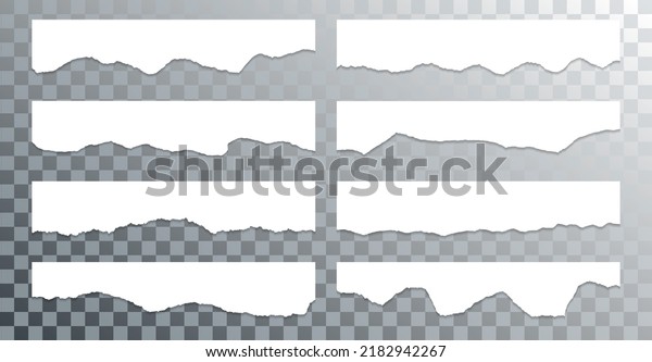 Torn\
paper edge borders vector collection. White shred fragments set.\
Cardboard or paper torn edge stripes with shadows. Rrough teared\
page strip elements. Blank text note\
fragments.