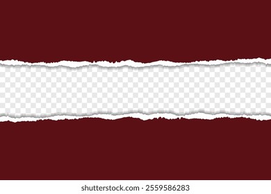 Torn Paper Edge with Dark red Background and Transparent Bottom for Creative Use
