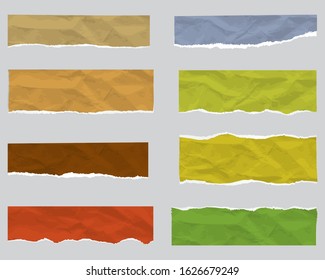 Torn paper edge. Ripped squared horizontal paper strips. Vector illustration.