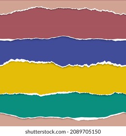 Torn paper edge seamless borders. Colorful pages rip, papers stripes for web banners, ad posters, personal cards and invitation design. Clean sheets vector elements