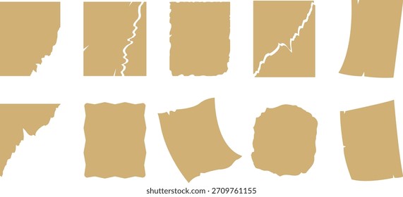 colección de forma de borde de papel rasgado para diseño de textura artesanal vintage.