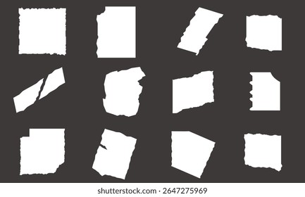 Silhuetas de borda de papel rasgado definem formas de papel rasgado isoladas no plano de fundo escuro