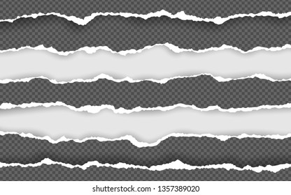 Torn paper edge. Torn paper stripes. Ripped squared horizontal paper strips. Vector illustration.