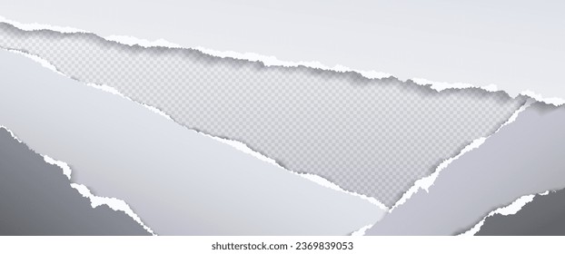 Torn paper edge texture vector background. Blank rip border banner. Grunge shredded sheet set on transparent canvas. Abstract clean ragged document layout. Rough broken empty scrapbook label piece