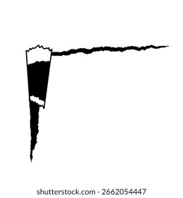 Torn paper edge vector icon, a solid black silhouette of a ripped page side for a grunge, distressed, or creative effect.