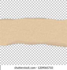Torn paper edges for background with area for copy space. Ripped brown paper texture on transparent background. Vector illustration.