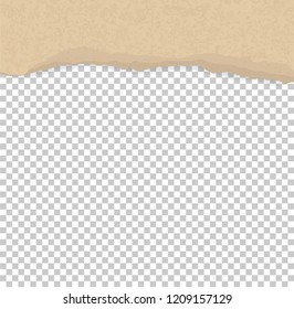 Torn paper edges for background with area for copy space. Ripped brown paper texture on transparent background. Vector illustration.