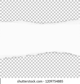 Torn paper edges for background with area for copy space. Ripped paper texture on transparent background. Vector illustration.