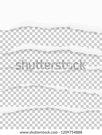 Torn paper edges for background with area for copy space. Ripped paper texture on transparent background. Vector illustration.