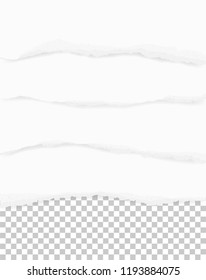 Torn paper edges for background. Ripped paper texture on transparent background. Vector illustration.