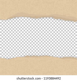 Torn paper edges for background. Ripped brown paper texture on transparent background. Vector illustration.