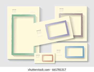 Torn paper edges frames, vintage background, set. Mock up Vector template. For brochure, poster, banner, flyer, business card design. Business stationary layout design. Collection. Border Cards kit