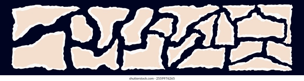 Torn paper edges with ripped shapes and texture. Grunge frame of pieces paper set. Flat vector illustration isolated