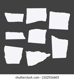 Torn paper edges with shadow. Torn sheets of paper. A set of horizontally torn paper and strips of paper vector illustration