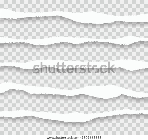 Torn paper\
edges. Vector torn papers set on transparent background. Isolated\
ripped paper edges with soft\
shadow.