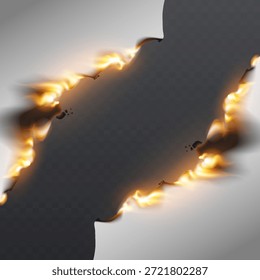 Torn paper frame with fire flames and burned edges