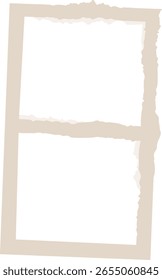 Um quadro de papel rasgado com bordas ásperas e duas seções em estilo plano. O quadro tem uma aparência texturizada e se divide em duas partes. Ilustração de vetor de desenhos animados.