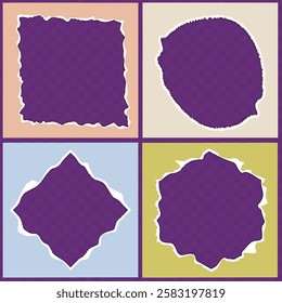 Torn paper frames in four versions, different colors and textures