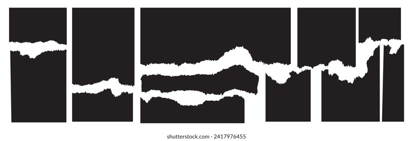 Torn paper frames with jagged edges. Ripped cutots for collage, weathered and distressed style. Vector illustration of washi sticker tapes. rough shapes as retro design templates.