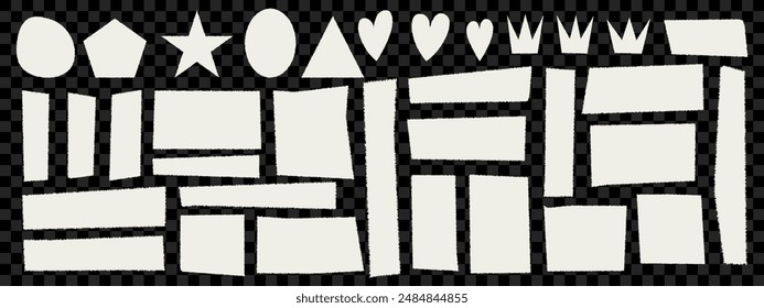 Torn paper frames with jagged edges. Trendy elements for collage. Vector illustration.