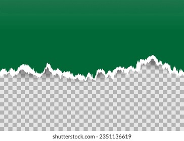 Torn paper green stripe with soft shadow on square background for text. Vector illustration