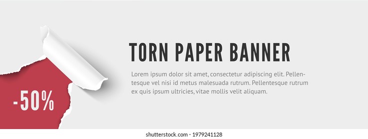 Torn paper hole corner banner for sale and promo ads realistic vector teplate