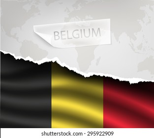 torn paper with hole and shadows BELGIUM flag