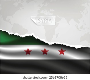 torn paper with hole shadows Design of Syrian Revolution flag - flag of syria