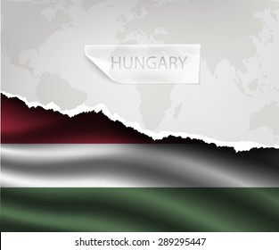 torn paper with hole and shadows HUNGARY flag