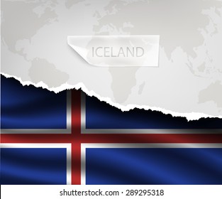 torn paper with hole and shadows ICELAND flag