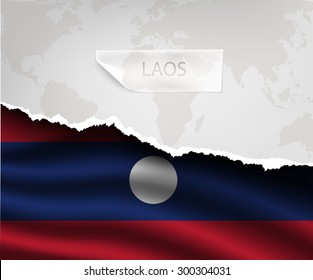 torn paper with hole and shadows LAOS flag