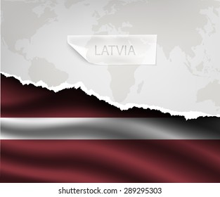 torn paper with hole and shadows LATVIA flag
