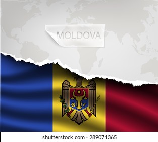 torn paper with hole and shadows MOLDOVA flag