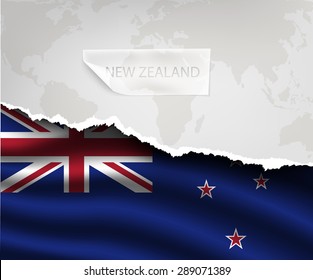 torn paper with hole and shadows NEW ZEALAND flag