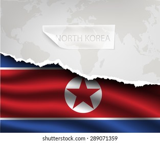 torn paper with hole and shadows NORTH KOREA flag