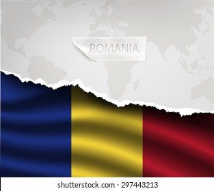 torn paper with hole and shadows ROMANIA flag