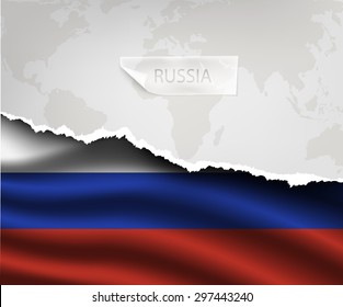 torn paper with hole and shadows RUSSIA flag