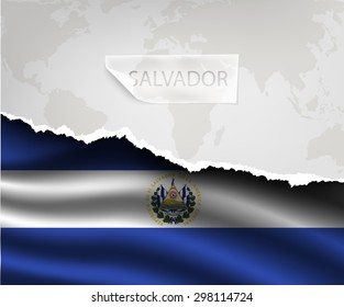 torn paper with hole and shadows SALVADOR flag