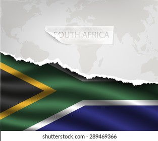 torn paper with hole and shadows SOUTH AFRICA flag
