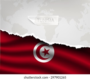 torn paper with hole and shadows TUNISIA flag