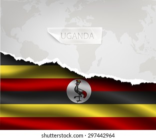 torn paper with hole and shadows UGANDA flag