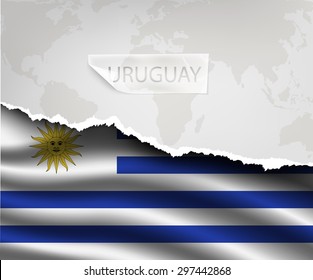 torn paper with hole and shadows URUGUAY flag
