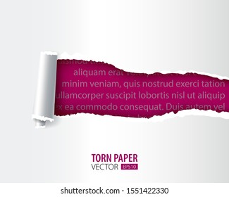 Torn paper hole. Hole in the sheet of paper on a color background for web and print