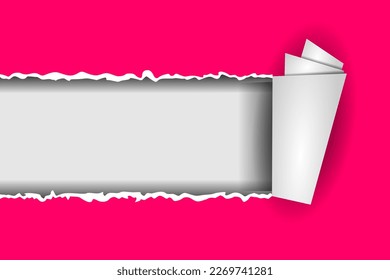 Ilustración vectorial de agujero de papel desgarrado. El fondo gris de las ventanas produjo el papel rojo. Papel de plantilla.