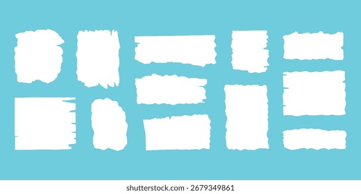 papel rasgado ícone definir vetor no fundo ciano. papel, rasgado, sucata, ciano, textura, borda, quadro, forma, elemento, design, abstrato, vintage, grunge, velho, símbolo.