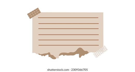 Torn paper illustration isolated on white background. Realistic paper scraps with torn edges. Sticky notes, shreds of notebook pages. Torn note papers with adhesive tape